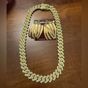 Premier Designs Earrings and Gold rhinestone Statement Necklace